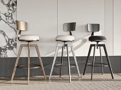 Elegant Modern Bar Stools With Upholstered Seats And Metal Frames In Interior Design 3d model