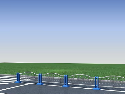 Blue Metal Railing in the Middle of Road with Green Grass and Blue Sky 3d model