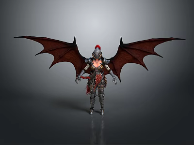 Mythical Armored Warrior With Large Red Wings And Feathered Helmet 3d model