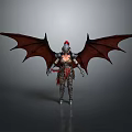 Mythical Armored Warrior With Large Red Wings And Feathered Helmet
