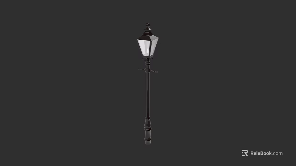 Traditional Outdoor Lamp With Decorative Top Black Pole And White Glass Shade 3d model 