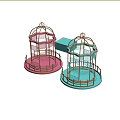 Colorful Birdcage Shaped Photo Spot With Pink Blue Metal Frame And Lattice Design