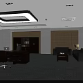 Modern Office Interior Design With Wooden Desk Ergonomic Chair Gray Sofa And Large Windows