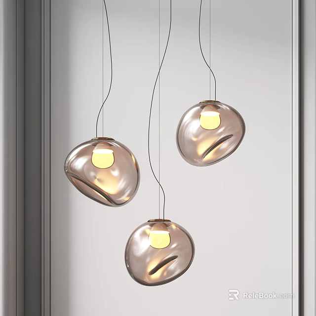 Minimalist Modern Transparent Glass Pendant Lights With Irregular Spherical Yellow Light Source Hanging White Background 3d model 