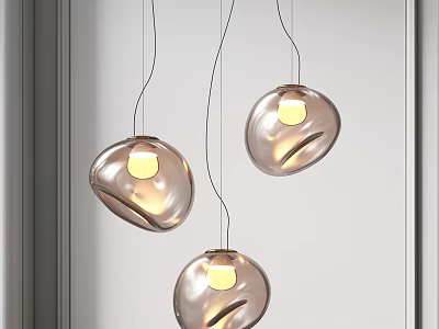 Minimalist Modern Transparent Glass Pendant Lights With Irregular Spherical Yellow Light Source Hanging White Background 3d model