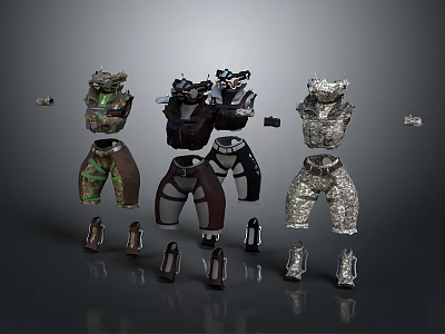 Character Costume Designs With Various Armor Tops Pants And Shoes Styles 3d model