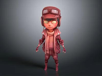Game And Movie Character Design With Red Pilot Hat Goggles Scarf And Standing Pose 3d model