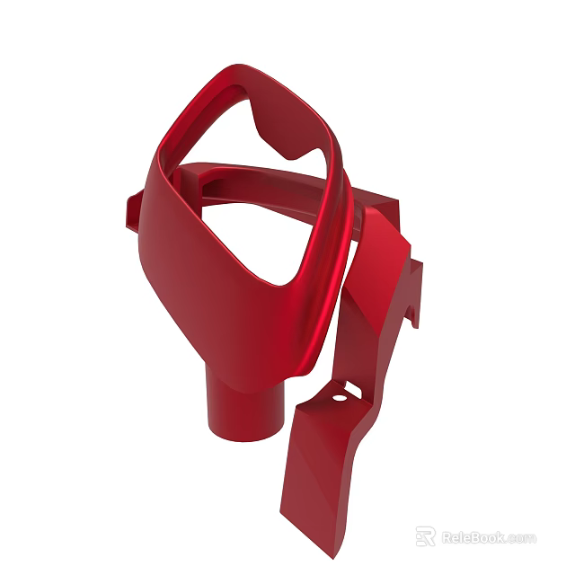 Red Plastic Mechanical Part With Curved Structure And Connecting Components 3d model 