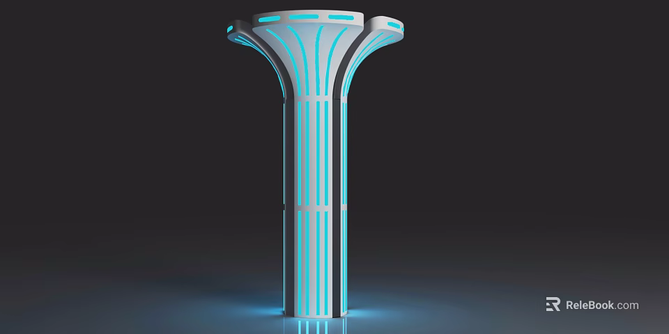 Modern Illuminated Pillar With Blue Striped Design Sleek Surface And Top Platform 3d model 