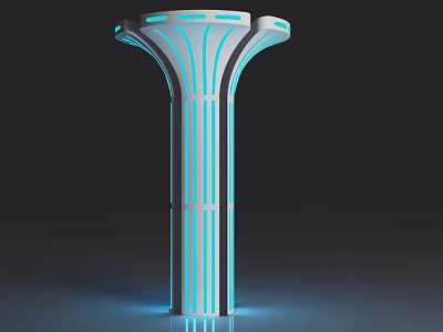 Modern Illuminated Pillar With Blue Striped Design Sleek Surface And Top Platform 3d model