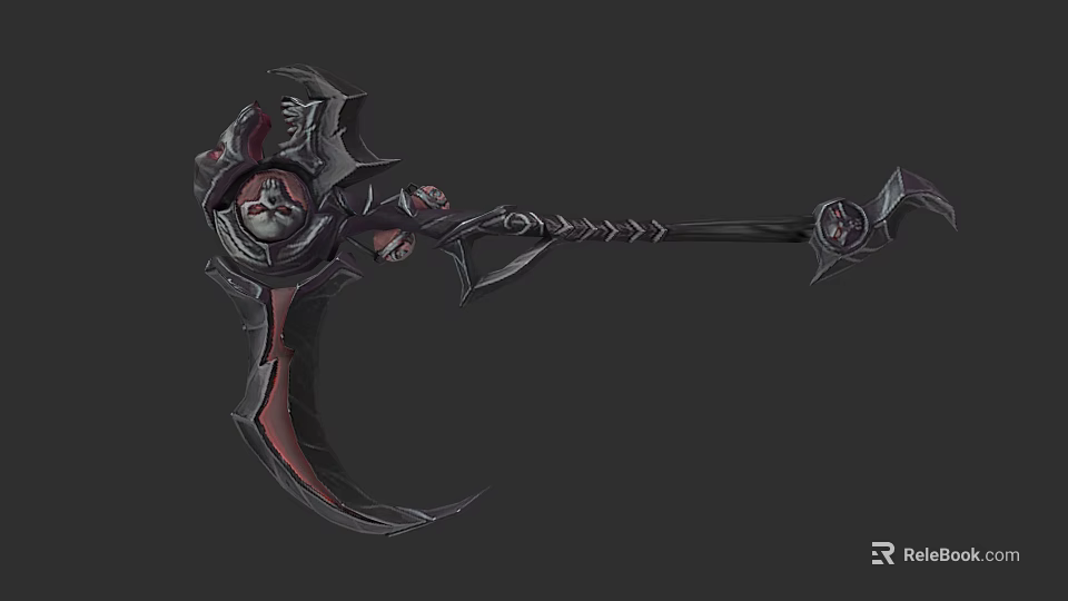 Dark Gothic Scythe Weapon With Black Red Intricate Design And Sharp Blade Details 3d model 