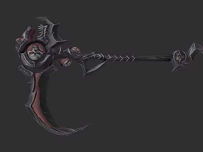 Dark Gothic Scythe Weapon With Black Red Intricate Design And Sharp Blade Details 3d model