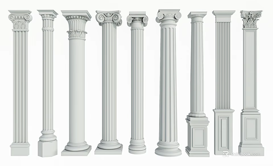 White Classical Roman Columns With Various Architectural Styles For Design And Decor Projects 3d model 