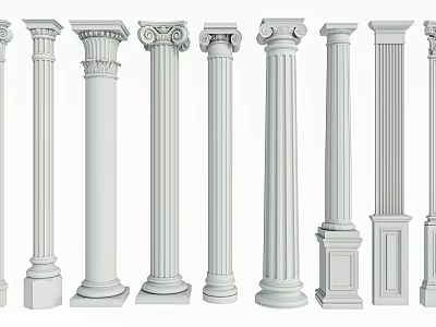 White Classical Roman Columns With Various Architectural Styles For Design And Decor Projects 3d model