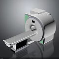 Modern Medical MRI Scanner Imaging Equipment With White Body Green Accent And Sliding Examination Table