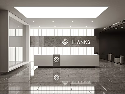 Modern Office Front Desk Backdrop With Marble Panel And THANKS Logo 3d model