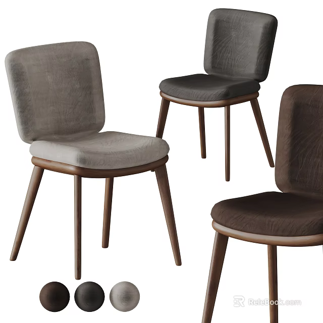 Modern Upholstered Dining Chairs With Wooden Legs In Gray Dark Gray And Brown 3d model 