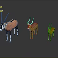 Low Poly Style 3D Antelope Models In Various Colors With Grey Background Reflections 3d model