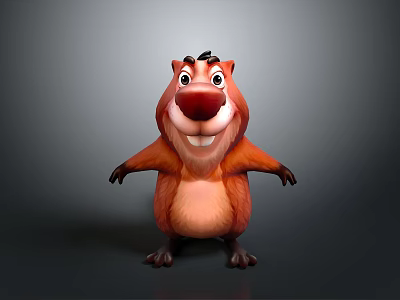 Cartoon Beaver Character With Red Brown Fur Big Red Nose And Open Arms 3d model