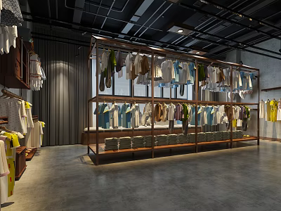 Clothing Store Interior Featuring Multiple Hanging Clothes Racks And Diverse Apparel Collections 3d model