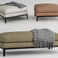 Modern Ottoman Stools In White Brown Light Green With Black Legs And Plaid Blanket