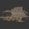 Ancient Stone Structure Scene With Canopies Wooden Poles And Stone Steps