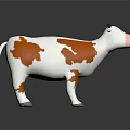 Cartoon Cow With White Brown Spots Black Horns Pink Nose Blue Eyes On Black Background