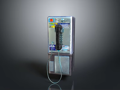 Wall Mounted Public Payphone With Silver Body Keypad Handset And Emergency Button 3d model