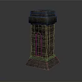Ancient Stone Tower Structure With Carved Brick Design And Decorative Door 3d model