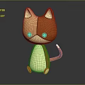 Adorable Knitted Orange And Beige Cat Doll With Round Eyes And Tail
