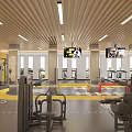 Spacious Modern Gym Interior With Treadmills Fitness Equipment And Wooden Walls