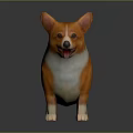 Animated Game Movie Character Corgi With Orange White Fur Tongue Out Standing On Dark Background