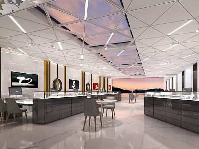 Luxury Jewelry Store Interior With Glass Display Cases Elegant Lighting And Marble Flooring 3d model