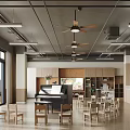 School Music Room With Grand Piano Wooden Chairs And Ceiling Fans