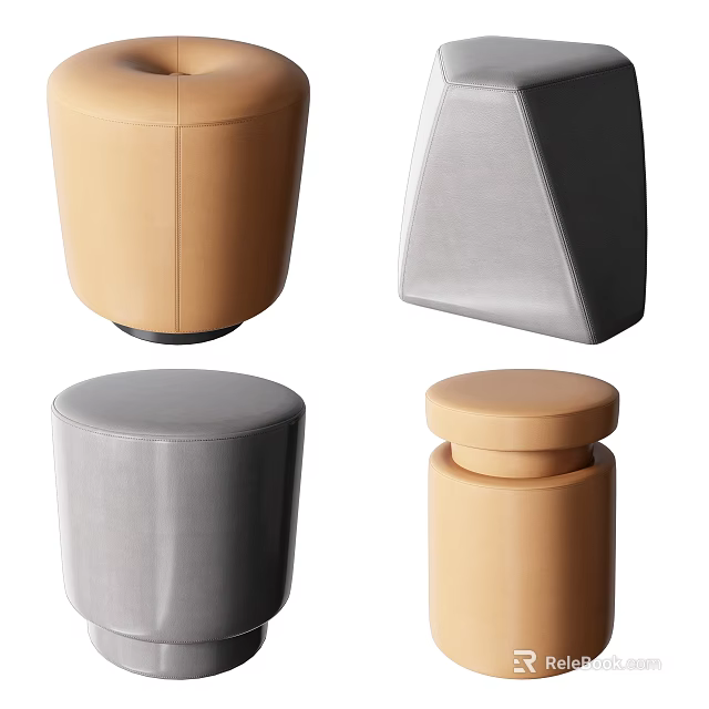 Modern Sofa Stools With Different Designs Beige And Gray Leather Upholstery 3d model