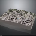 Detailed 3D Mountain Terrain Model With White Snow And Green Vegetation