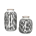 White Ceramic Vases With Black Stripe Dot Design Different Heights Beige Rim 3d model