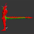 Silver Armored Mythical Figure and Red Green Horned Character with Detailed Features