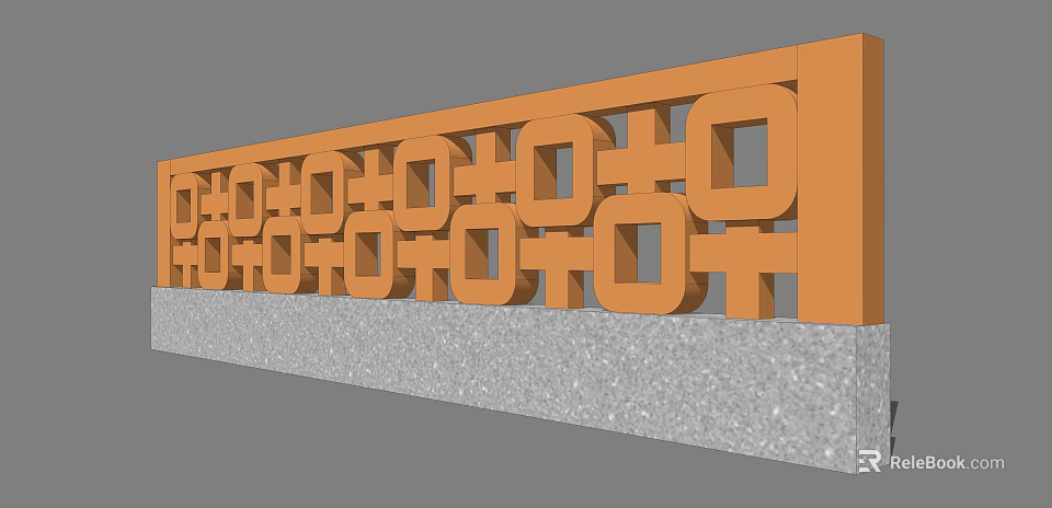 Orange Geometric Patterned Background Wall With Gray Stone Base And Decorative Cutouts 3d model 