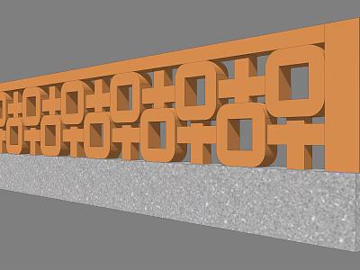 Orange Geometric Patterned Background Wall With Gray Stone Base And Decorative Cutouts 3d model