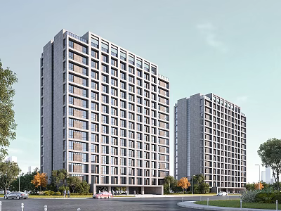 Modern School Building Exterior With High Rise Structure Trees And Road View 3d model