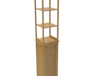 Wooden Bathroom Cabinet Rack With Multiple Shelves And Louvered Door Storage 3d model