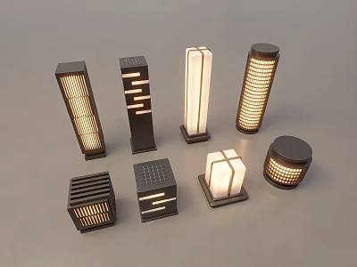 Multiple Styles Outdoor Lights With Different Shapes Hollow Striped Patterns And Metal Finishes 3d model