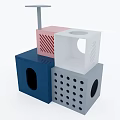 Colorful Pet Supplies With Cat Tree Houses Orange Wall Round Window Purple Curtains Pink Floor