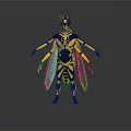 Yellow and Black Wasp 3D Model Creature with Horned Head Wings and Multiple Limbs