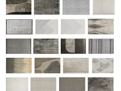 Collection of Square Rugs with Modern Geometric Patterns and Neutral Tones 3d model