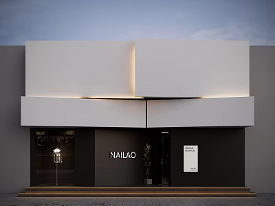 Modern NAILAO Store Front With Black White Facade And Glass Display Doors 3d model