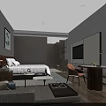 Modern Hotel Room Interior With Comfortable Bed Sofa Table TV And Decorative Painting