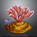 Underwater Scene Of Purple Marine Animal On Orange Shell With Red Coral Like Structure