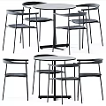 Modern Dining Table and Chairs Set with Minimalist Black Metal Frame and Round Table Top